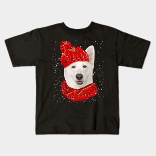 German Shepherd Wearing Red Hat And Scarf Christmas Kids T-Shirt